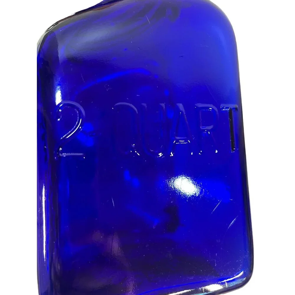 Vtg Grannys Products 2-Quart Cobalt Blue Glass Jar Hinged Lid Centerville TX USA
